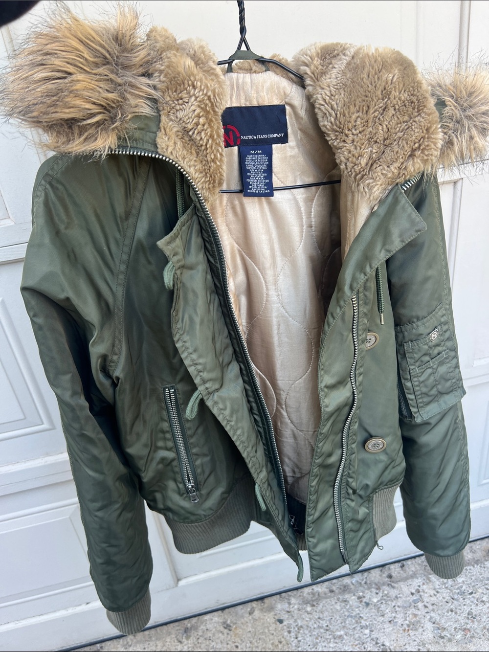 Olive Green Women’s Faux Fur-Lined Bomber Jacket
